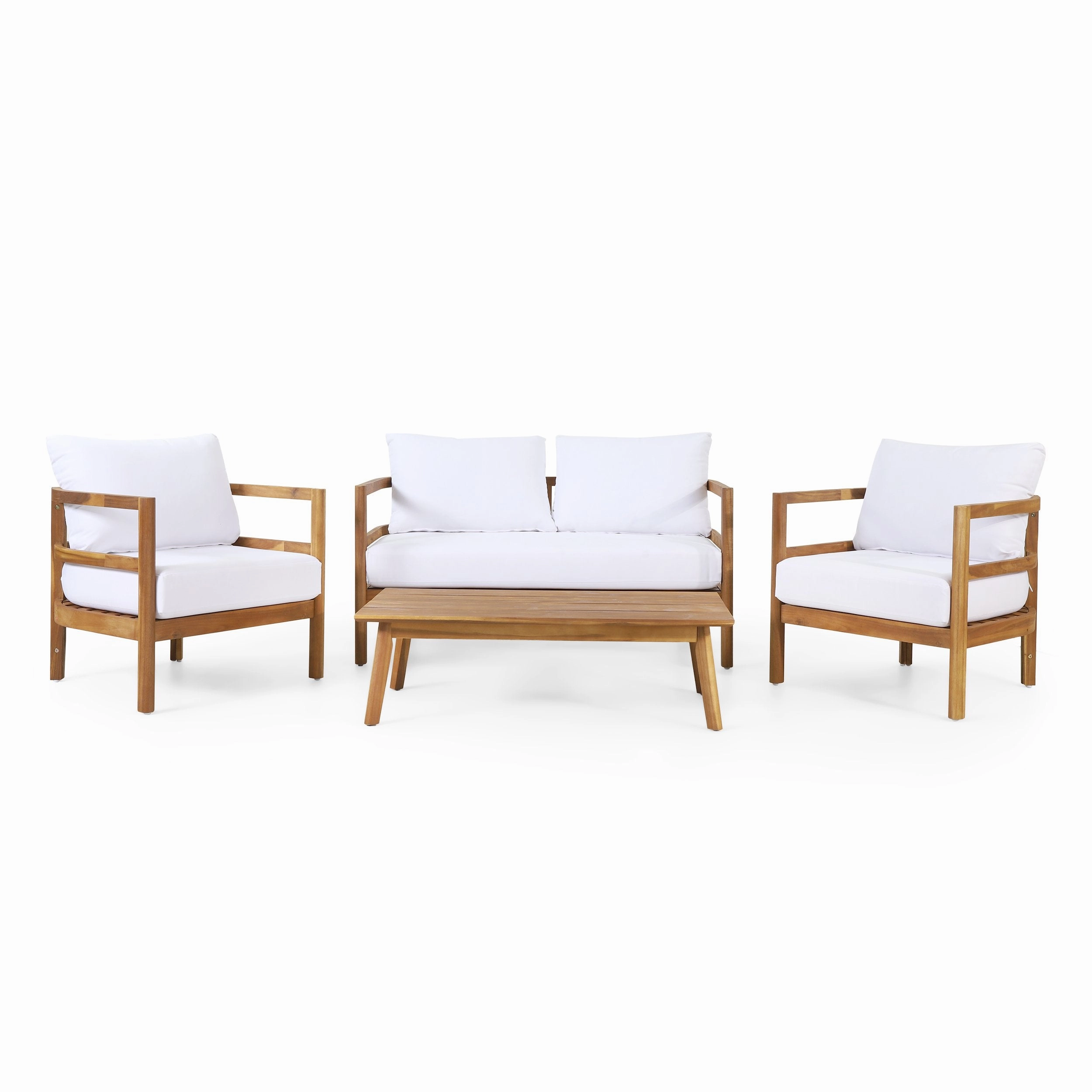 Outdoor Acacia Wood 4-Seater Chat Set with Cushion, Teak and White - NH056513 clothes rack, garment rack