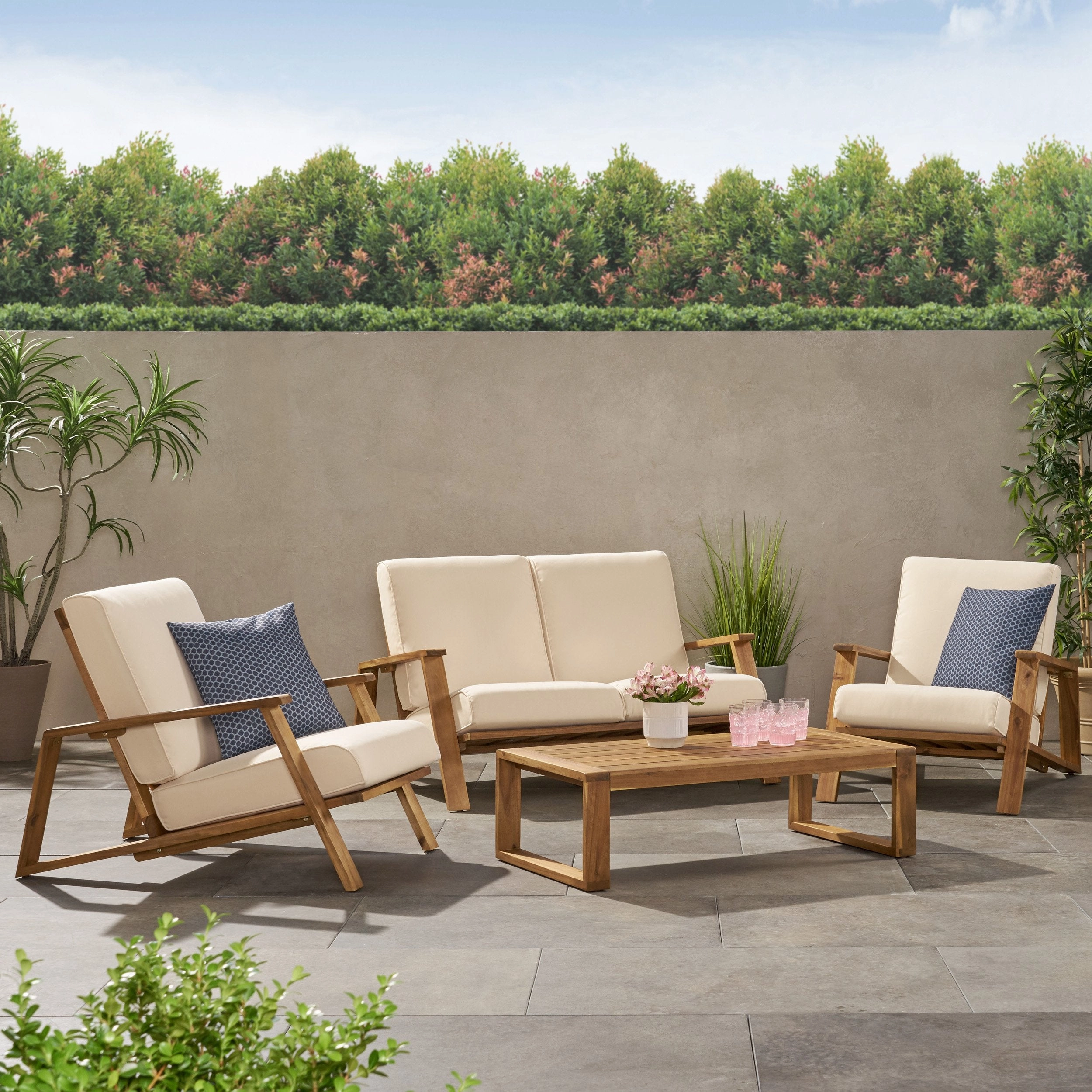Outdoor Acacia Wood 4 Seater Chat Set with Cushions - NH684213 clothes rack, garment rack