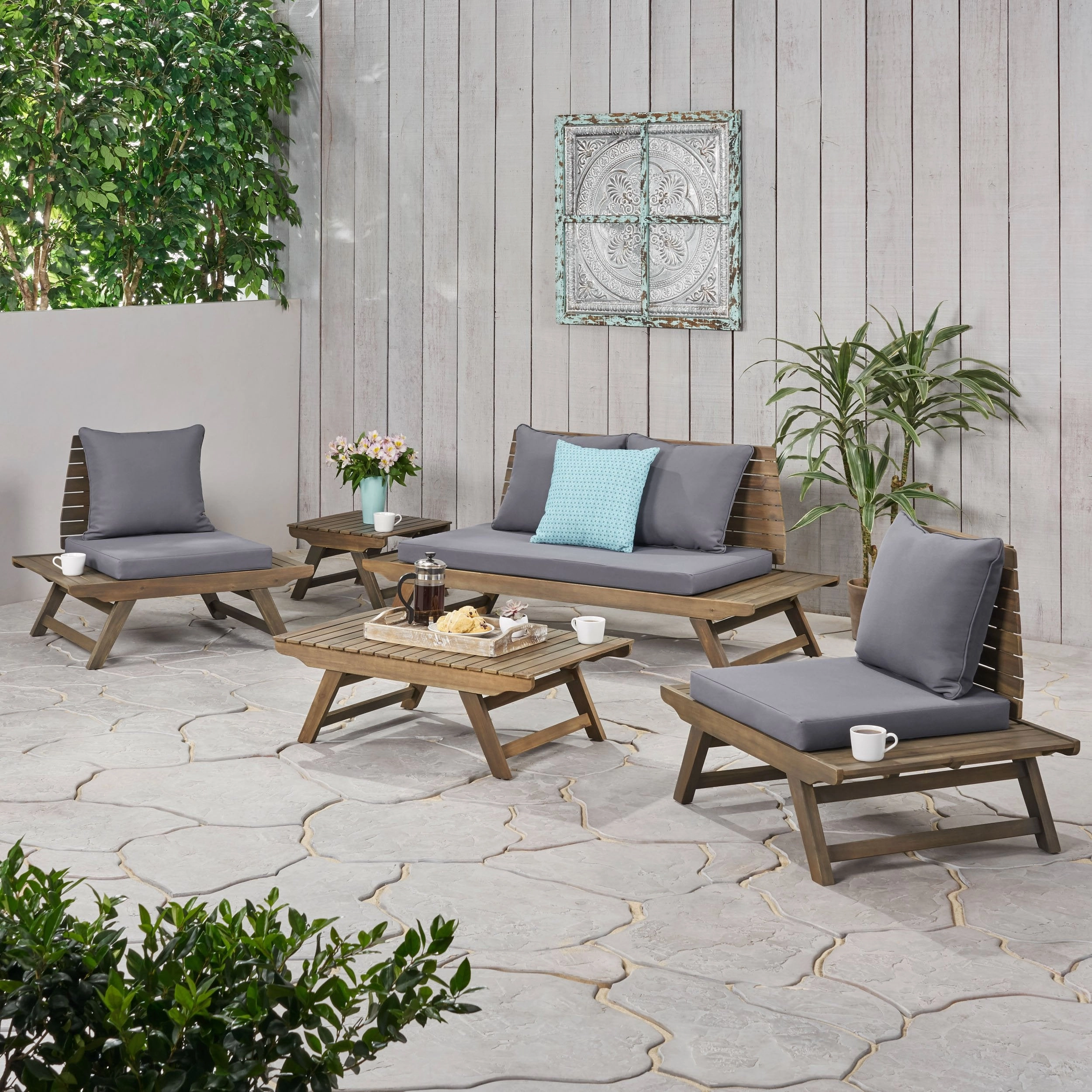 Outdoor Acacia Wood 4 Seater Chat Set with Side Table and Coffee Table - NH066903 cushion cover, soft furnishing