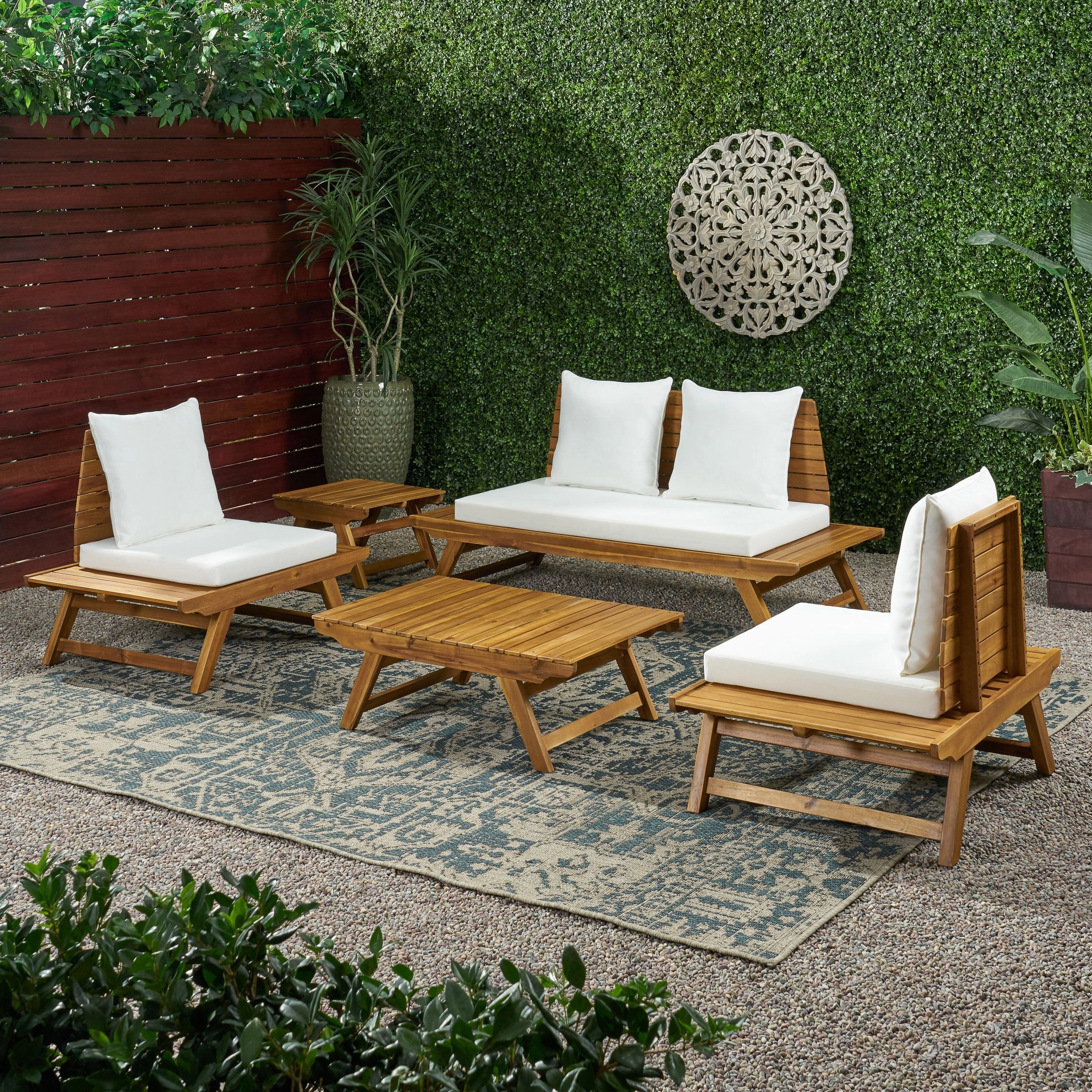 Outdoor Acacia Wood 4 Seater Chat Set with Side Table and Coffee Table - NH666903 cushion cover, soft furnishing