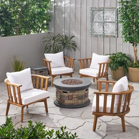 Outdoor Acacia Wood 4 Seater Club Chairs and Fire Pit Set - NH026903 clothes rack, garment rack