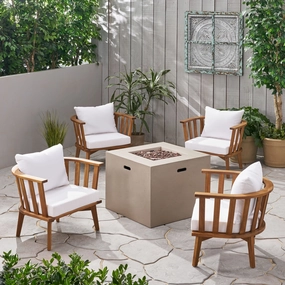 Outdoor Acacia Wood 4 Seater Club Chairs and Fire Pit Set - NH036903 clothes rack, garment rack