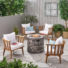 Outdoor Acacia Wood 4 Seater Club Chairs and Fire Pit Set - NH236903 clothes rack, garment rack