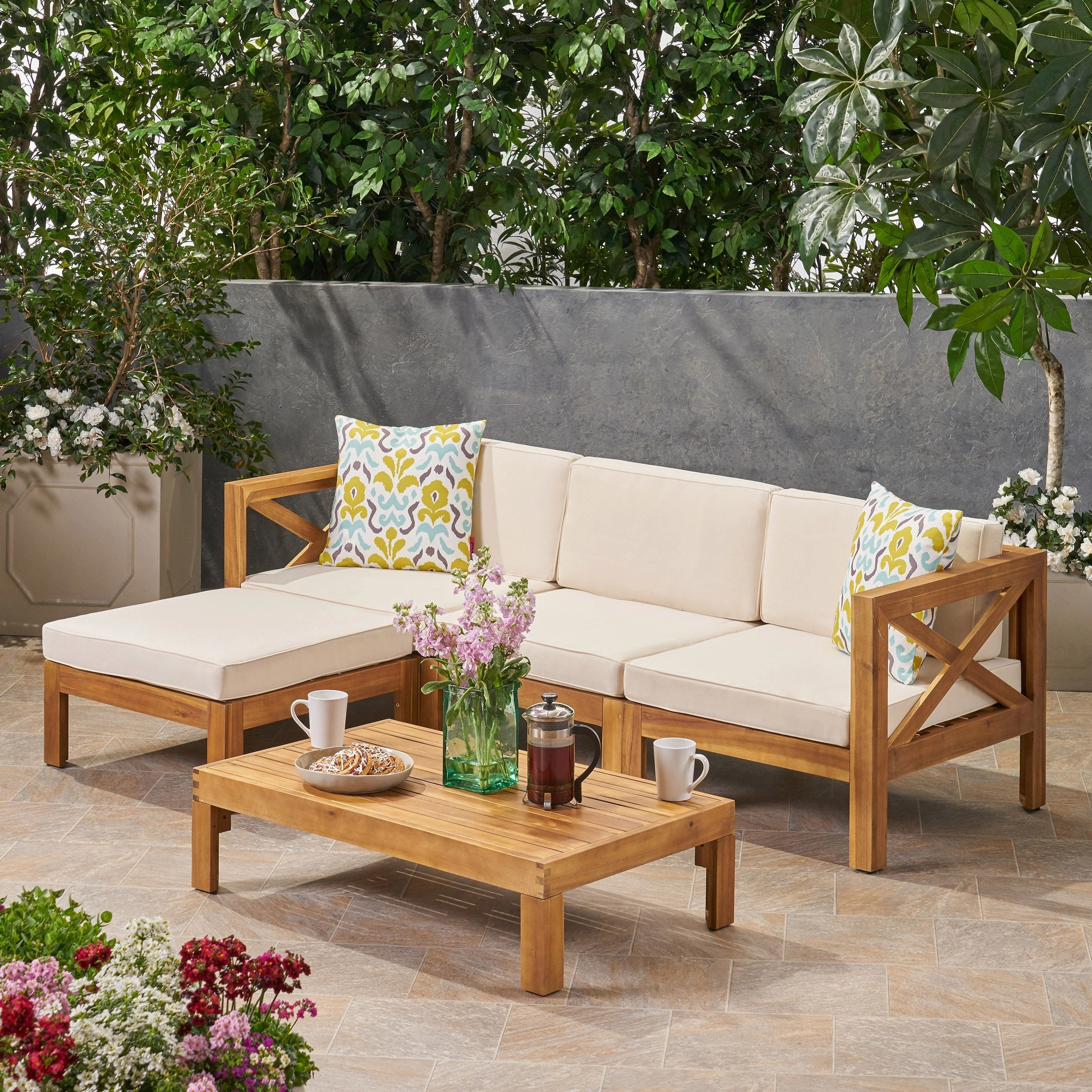 Outdoor Acacia Wood 5 Piece Sofa Set - NH062803 serving bowl, serving dish