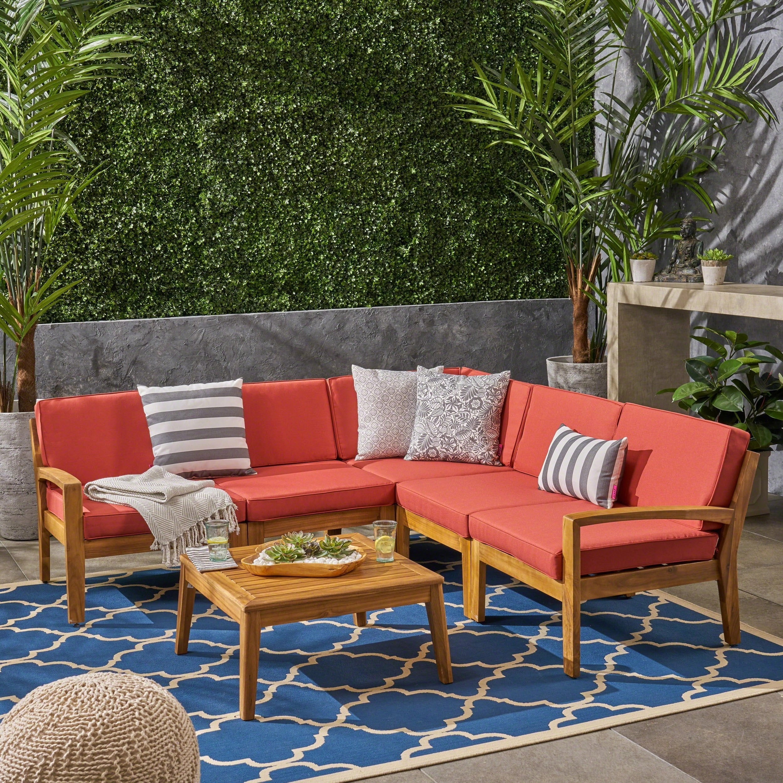 Outdoor Acacia Wood 5 Seater Sectional Sofa Set with Coffee Table - NH935603