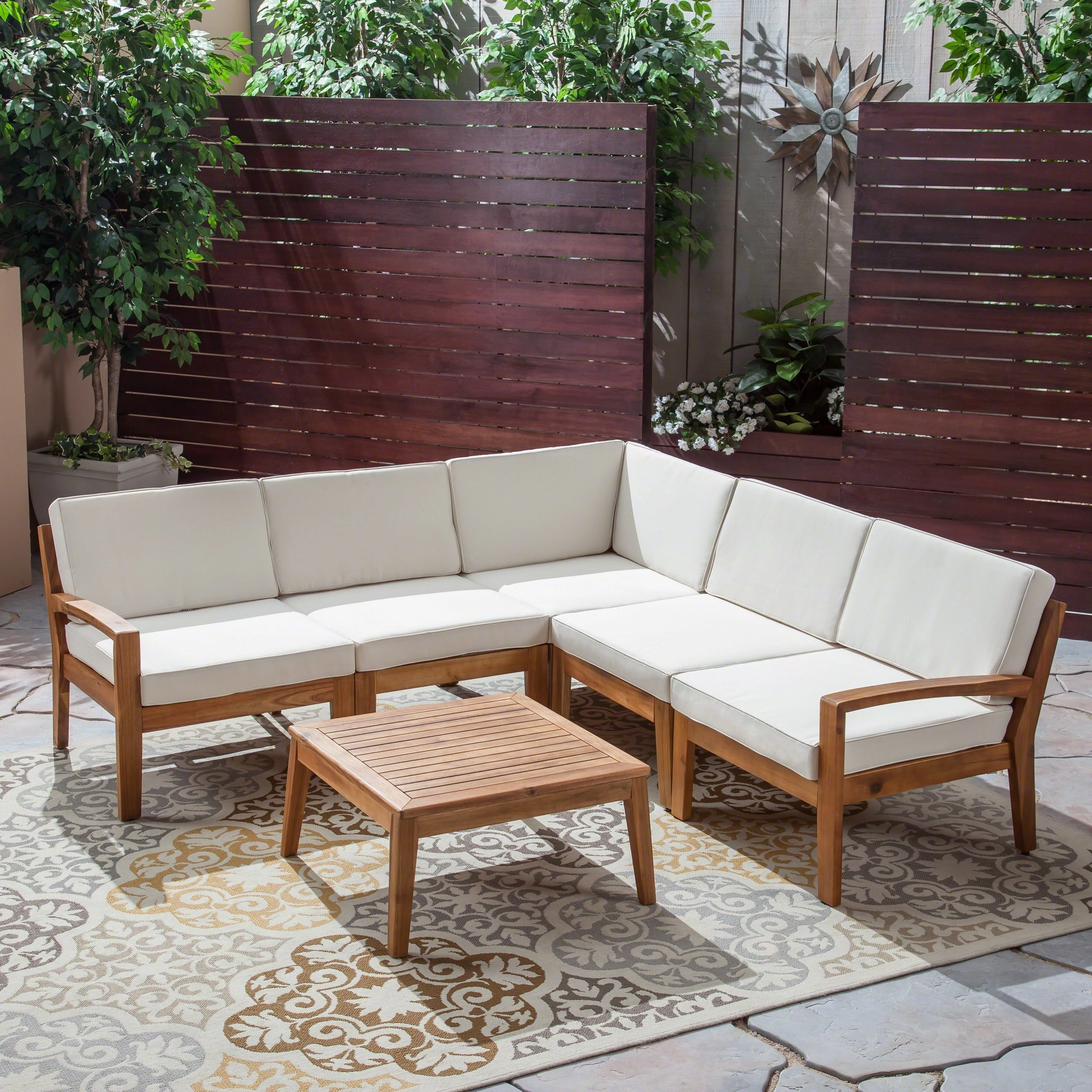 Outdoor Acacia Wood 5 Seater Sectional Sofa Set with Coffee Table - NH935603