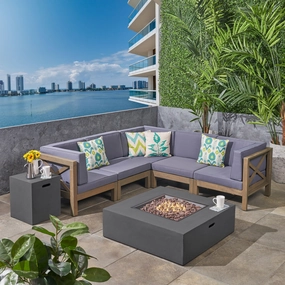 Outdoor Acacia Wood 5 Seater Sectional Sofa Set with Fire Pit - NH027603 serving bowl, serving dish