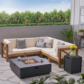 Outdoor Acacia Wood 5 Seater Sectional Sofa Set with Fire Pit - NH527603 serving bowl, serving dish
