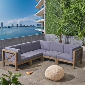 Outdoor Acacia Wood 5 Seater Sectional Sofa Set with Water-Resistant Cushions - NH017603 serving bowl, serving dish
