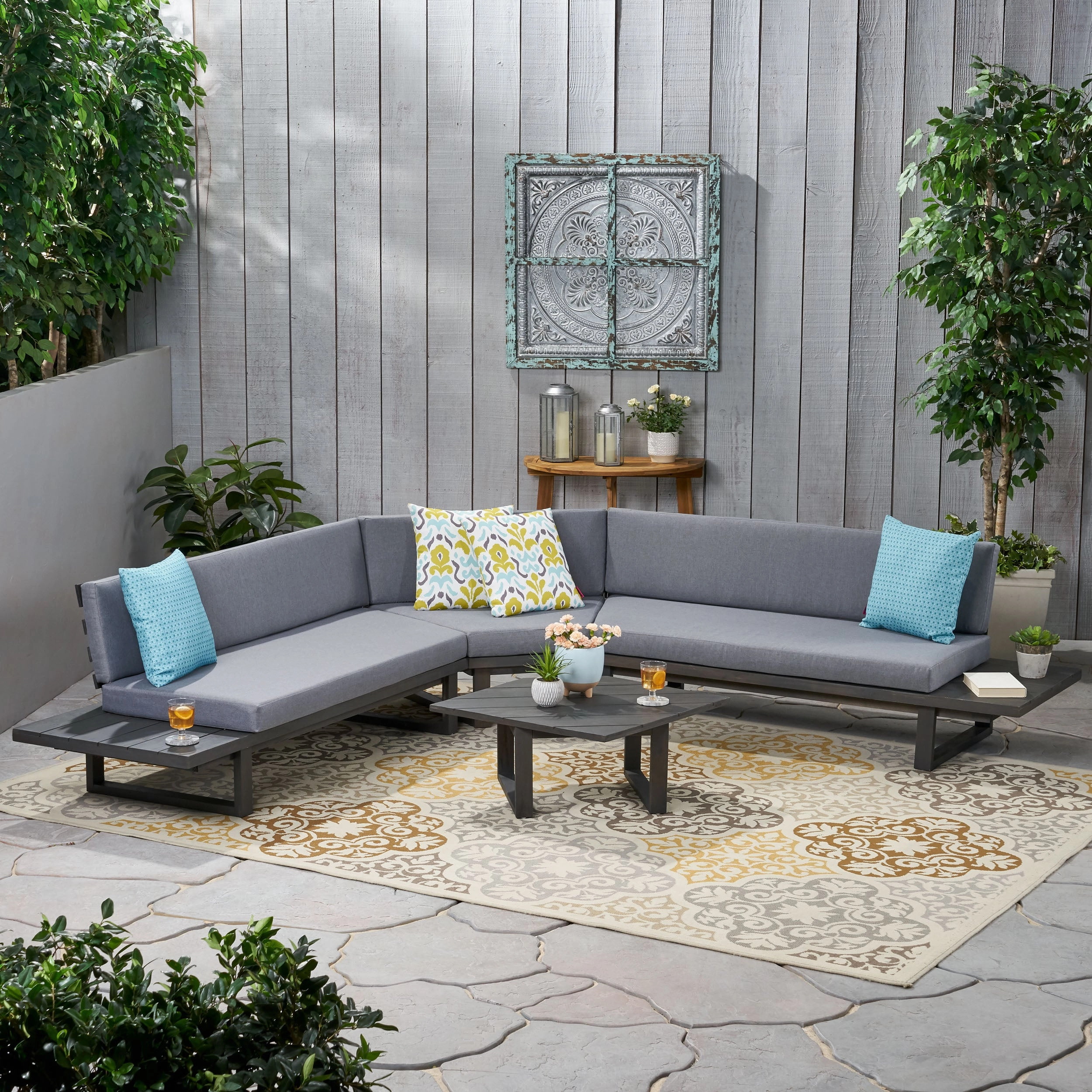 Outdoor Acacia Wood 5 Seater Sectional Sofa Set with Water-Resistant Cushions - NH661113 serving bowl, serving dish