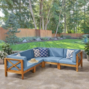 Outdoor Acacia Wood 5 Seater Sectional Sofa Set with Water-Resistant Cushions - NH807603 serving bowl, serving dish