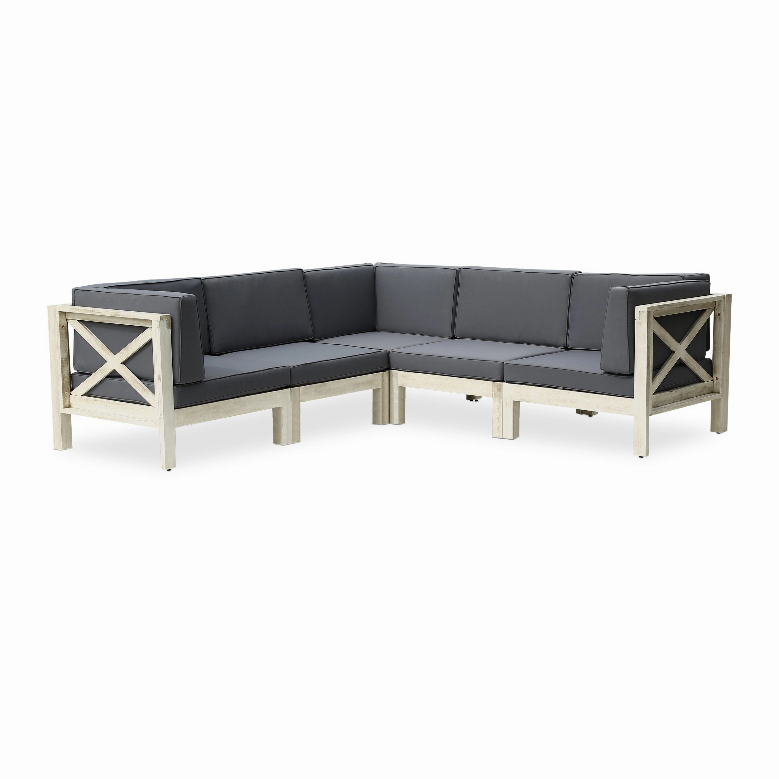 Outdoor Acacia Wood 5 Seater Sectional Sofa Set with Water-Resistant Cushions - NH807603
