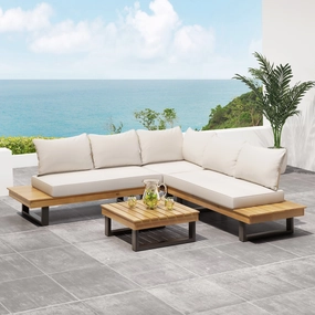 Outdoor Acacia Wood 5 Seater Sofa Sectional with Water-Resistant Cushions - NH467213 serving bowl, serving dish