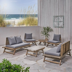 Outdoor Acacia Wood 6 Seater Chat Set with Side Table and Coffee Table - NH366903 cushion cover, soft furnishing