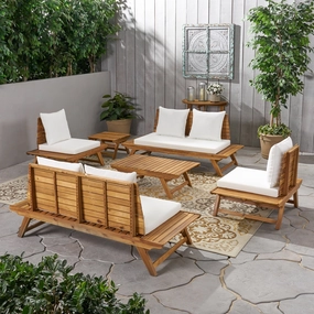 Outdoor Acacia Wood 6 Seater Chat Set with Side Table and Coffee Table - NH966903 cushion cover, soft furnishing