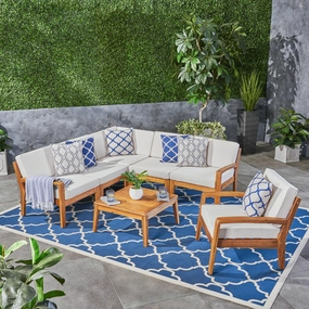 Outdoor Acacia Wood 6 Seater Sectional Sofa and Club Chair Set with Coffee Table - NH345603 serving bowl, serving dish