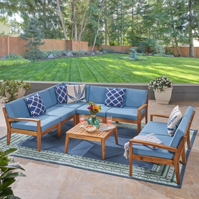 Outdoor Acacia Wood 7 Seater Sectional Sofa and Loveseat Set with Coffee Table - NH845603 serving bowl, serving dish