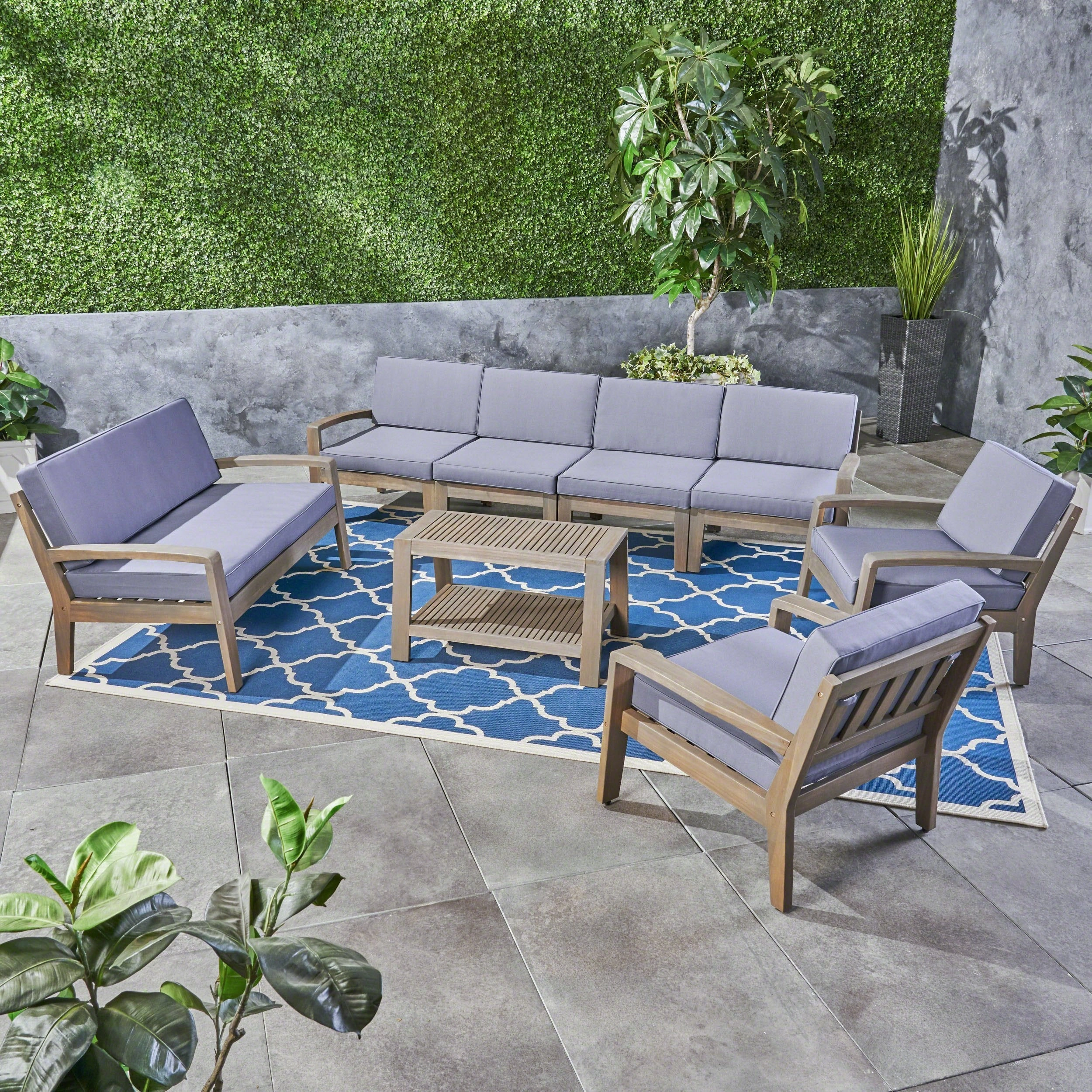 Outdoor Acacia Wood 8 Seater Sectional Chat Set with Coffee Table - NH155603