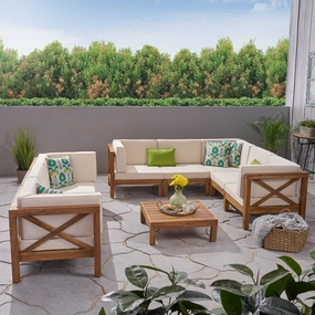 Outdoor Acacia Wood 8 Seater Sectional Sofa Set with Coffee Table - NH237603 serving bowl, serving dish