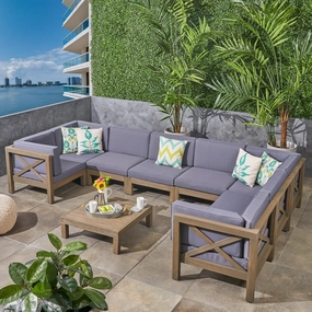 Outdoor Acacia Wood 8 Seater U-Shaped Sectional Sofa Set with Coffee Table - NH247603 serving bowl, serving dish