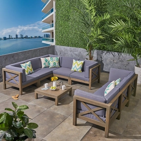 Outdoor Acacia Wood 9-Piece Sectional Sofa Set with Coffee Table - NH437603 serving bowl, serving dish