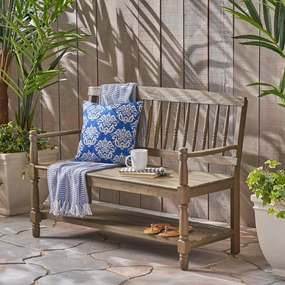 Outdoor Acacia Wood Bench with Shelf - NH533503 stair tread rug, stair mat