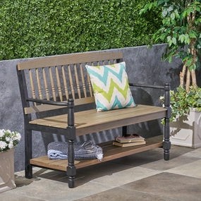 Outdoor Acacia Wood Bench with Shelf - NH733503 stair tread rug, stair mat