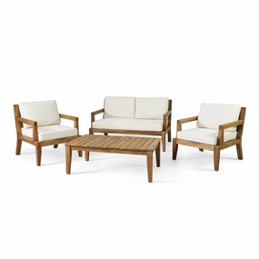 Outdoor Acacia Wood Chat Set, Teak and Beige - NH392413 clothes rack, garment rack
