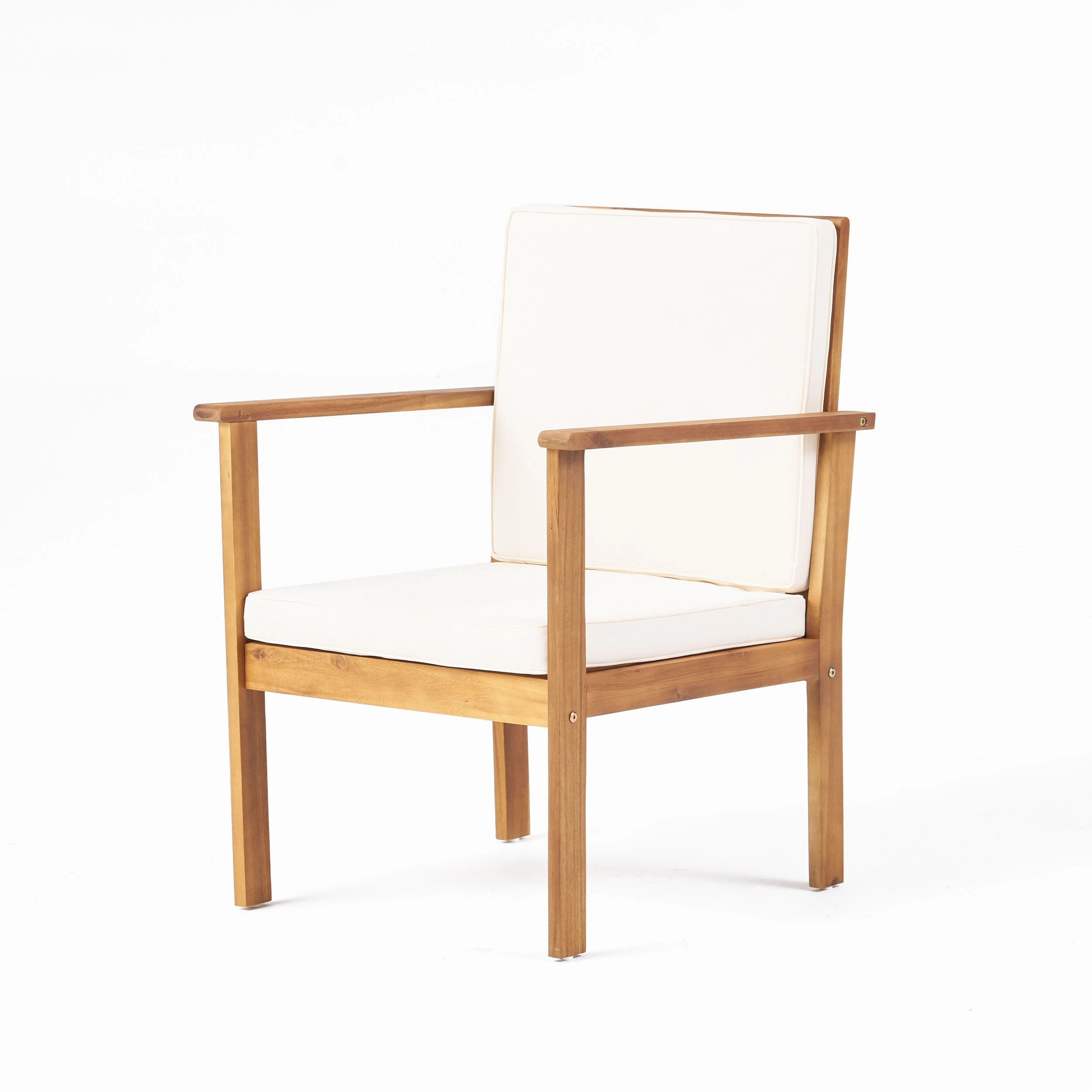 Outdoor Acacia Wood Club Chair and Coffee Table Set with Cushions