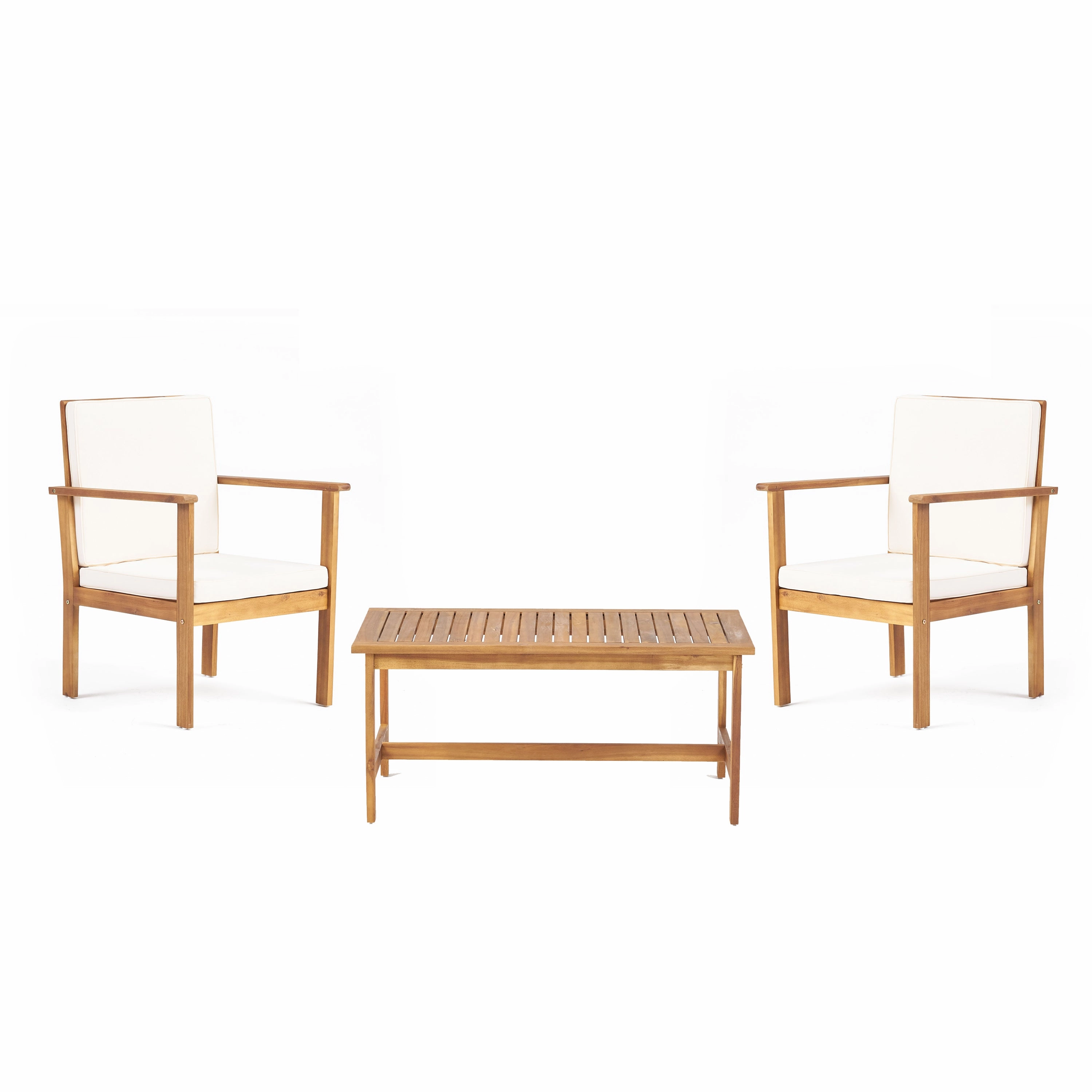 Outdoor Acacia Wood Club Chair and Coffee Table Set with Cushions