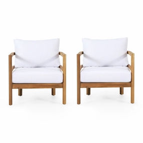 Outdoor Acacia Wood Club Chair with Cushion, Set of 2, Teak and White - NH316513 chandelier, pendant light