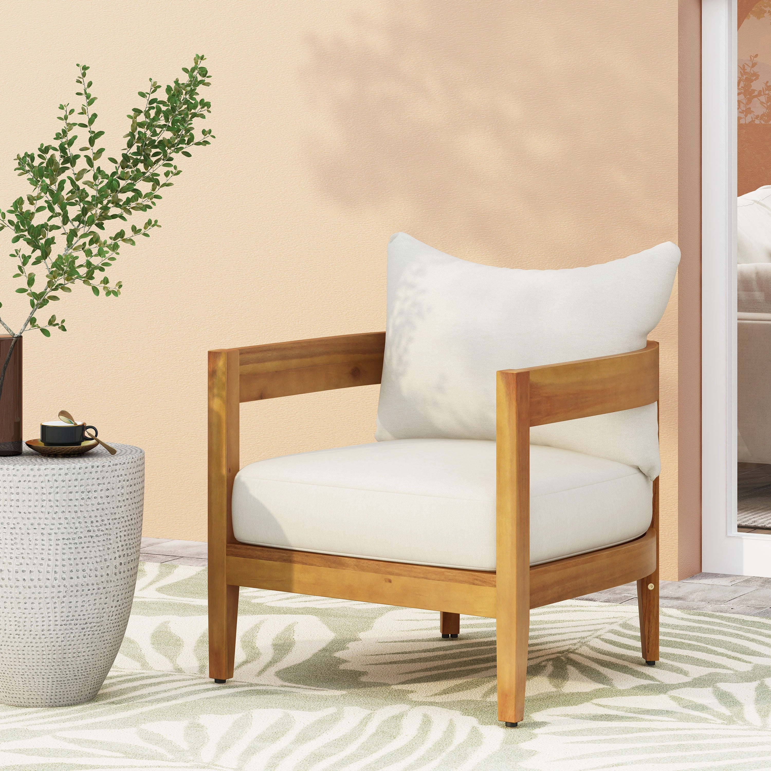 Outdoor Acacia Wood Club Chair with Cushions - NH593213