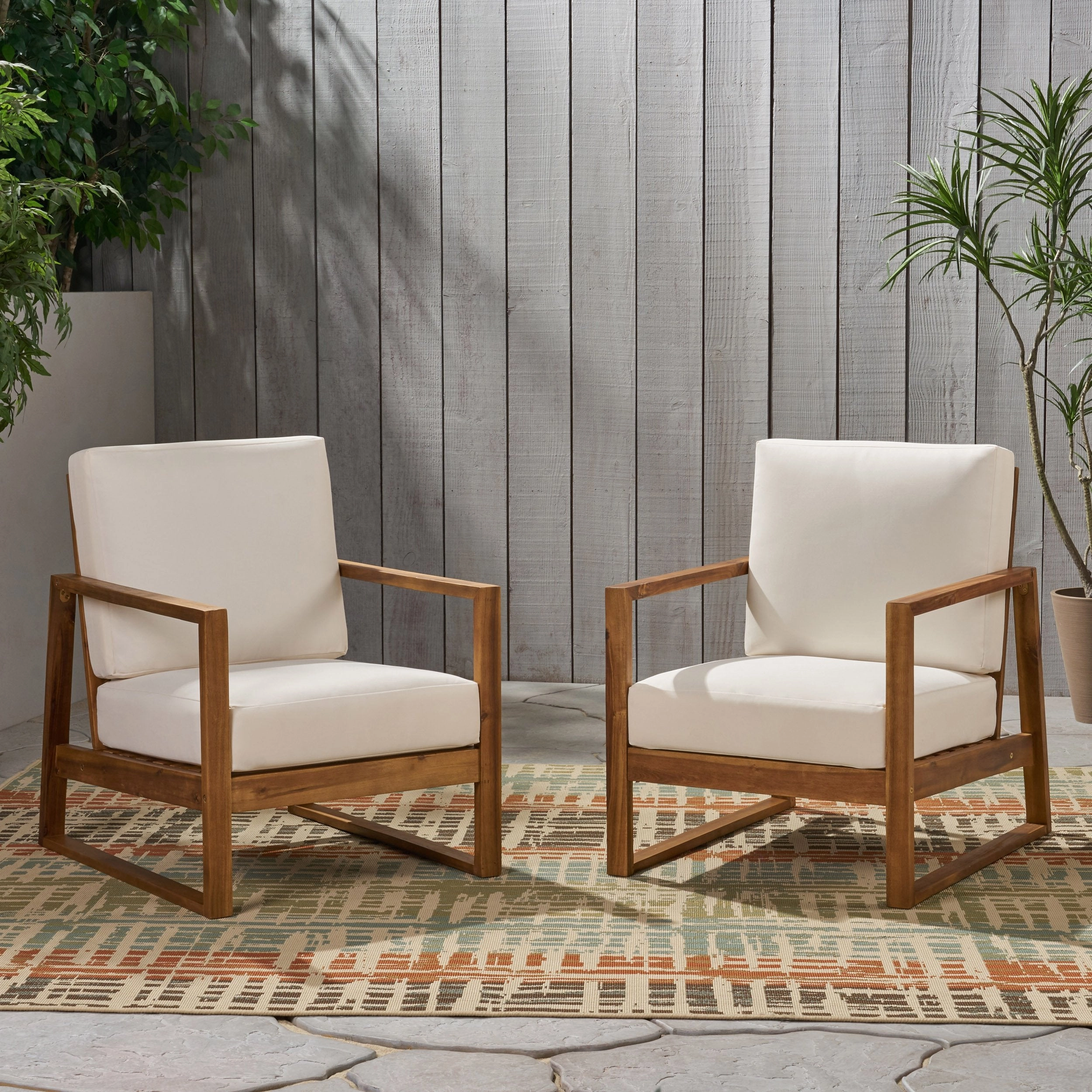 Outdoor Acacia Wood Club Chair with Cushions (Set of 2) - NH663013 chandelier, pendant light