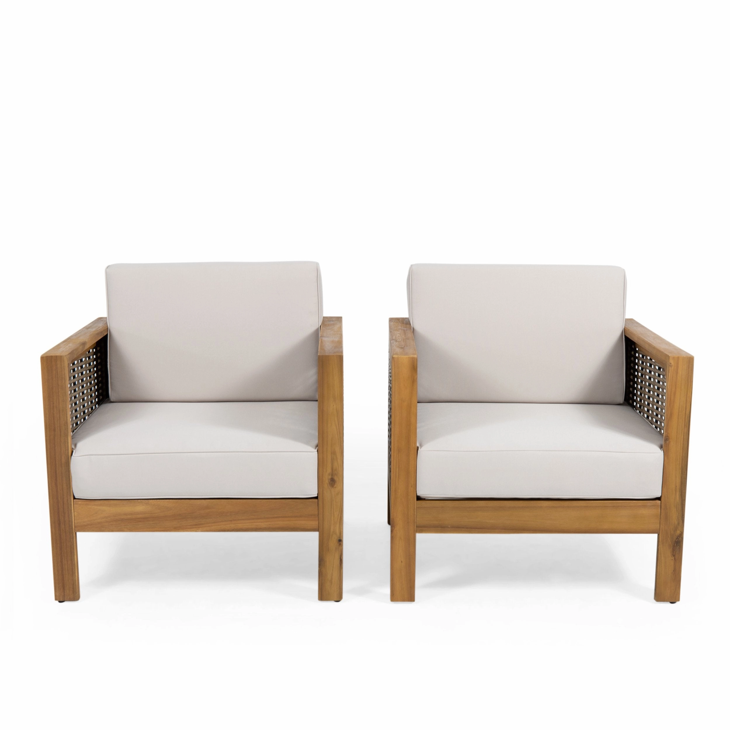 Outdoor Acacia Wood Club Chair with Wicker Accents (Set of 2) - NH659213