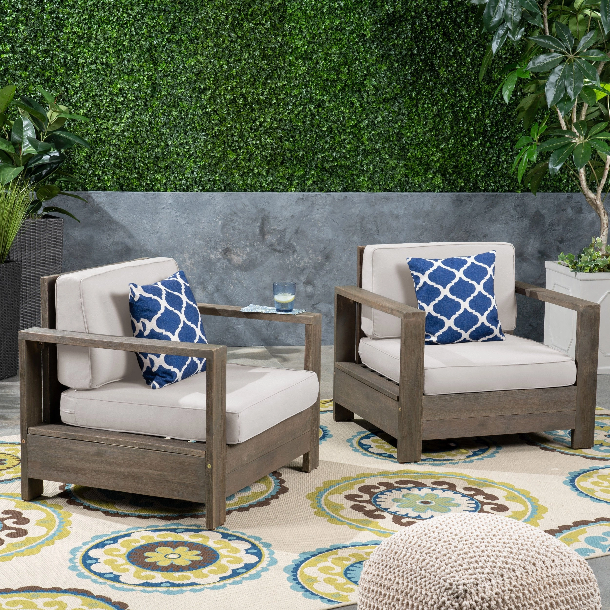 Outdoor Acacia Wood Club Chairs (Set of 2) - NH353603