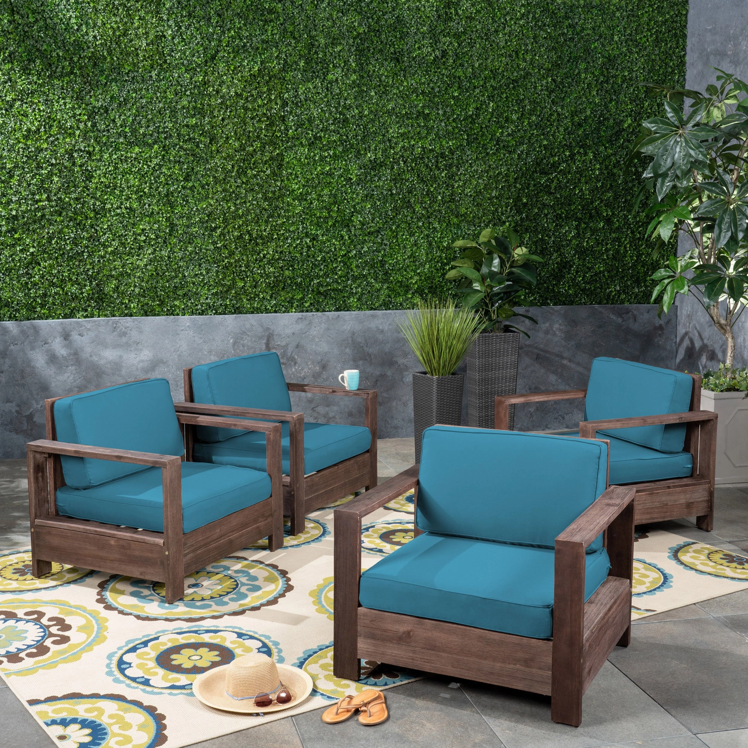 Outdoor Acacia Wood Club Chairs (Set of 4) - NH263603