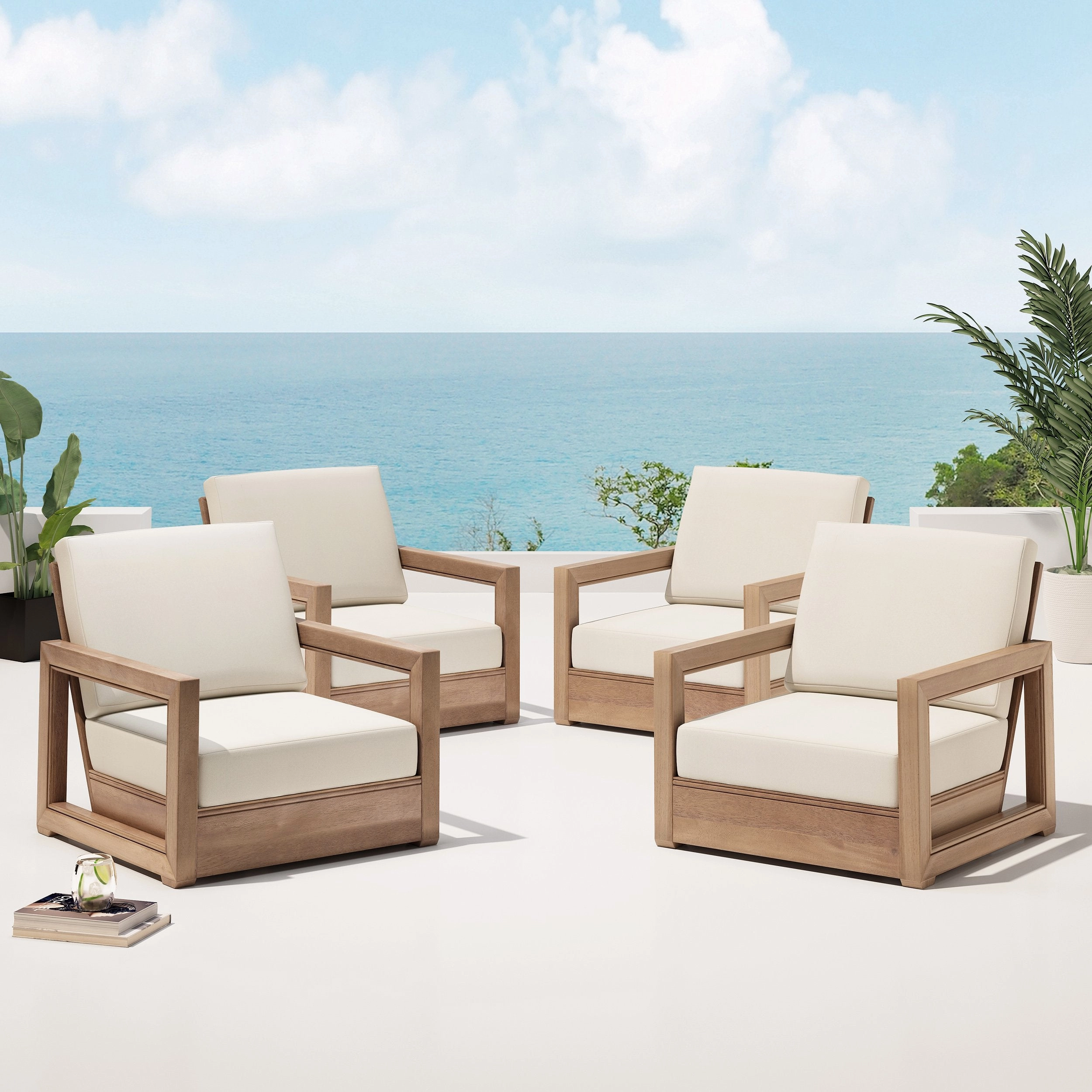 Outdoor Acacia Wood Club Chairs (Set of 4) - NH929213 chandelier, pendant light