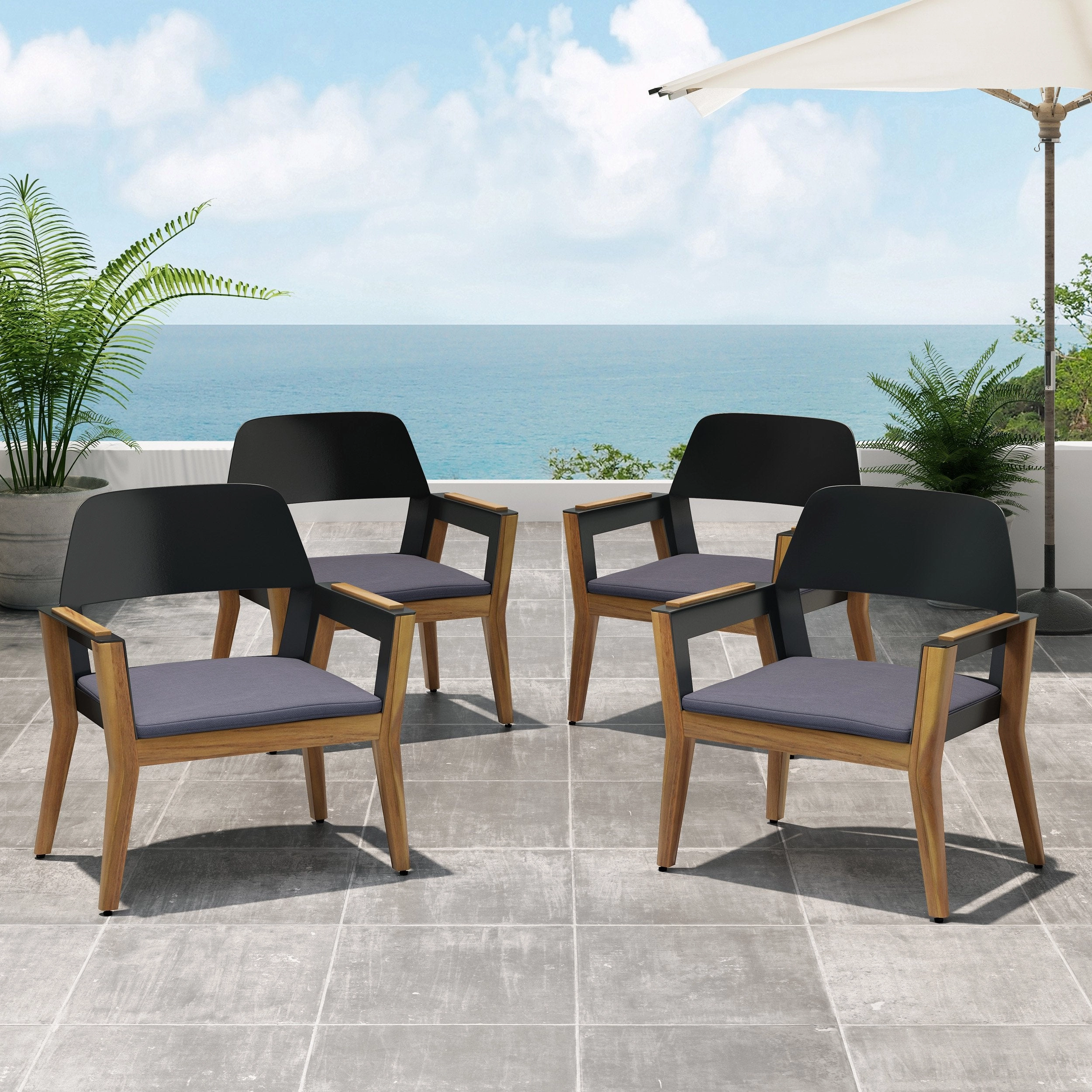 Outdoor Acacia Wood Club Chairs with Cushion (Set of 4) - NH958213 chandelier, pendant light