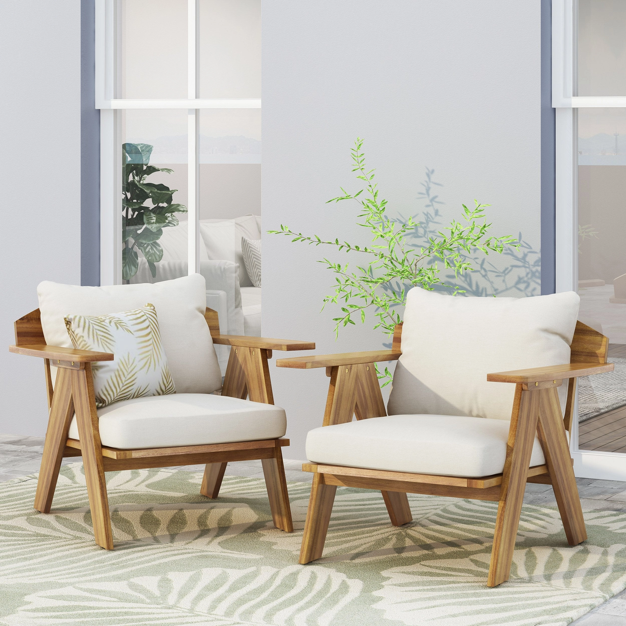 Outdoor Acacia Wood Club Chairs with Cushions (Set 2) - NH079313