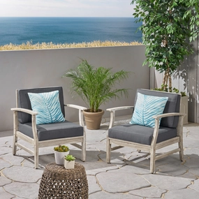 Outdoor Acacia Wood Club Chairs with Cushions (Set of 2), Light Gray and Dark Gray - NH803803 chandelier, pendant light
