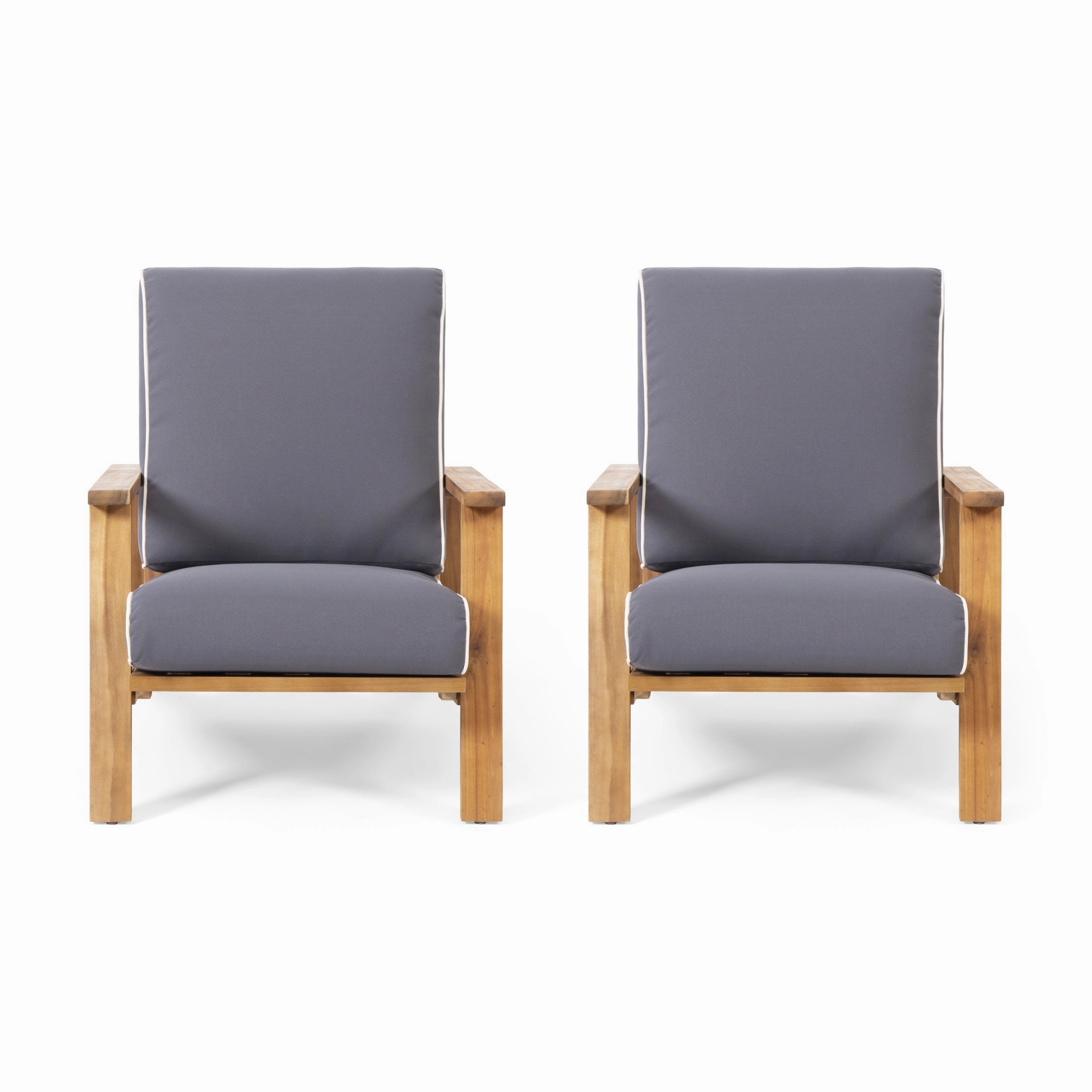 Outdoor Acacia Wood Club Chairs with Cushions (Set of 2) - NH284213