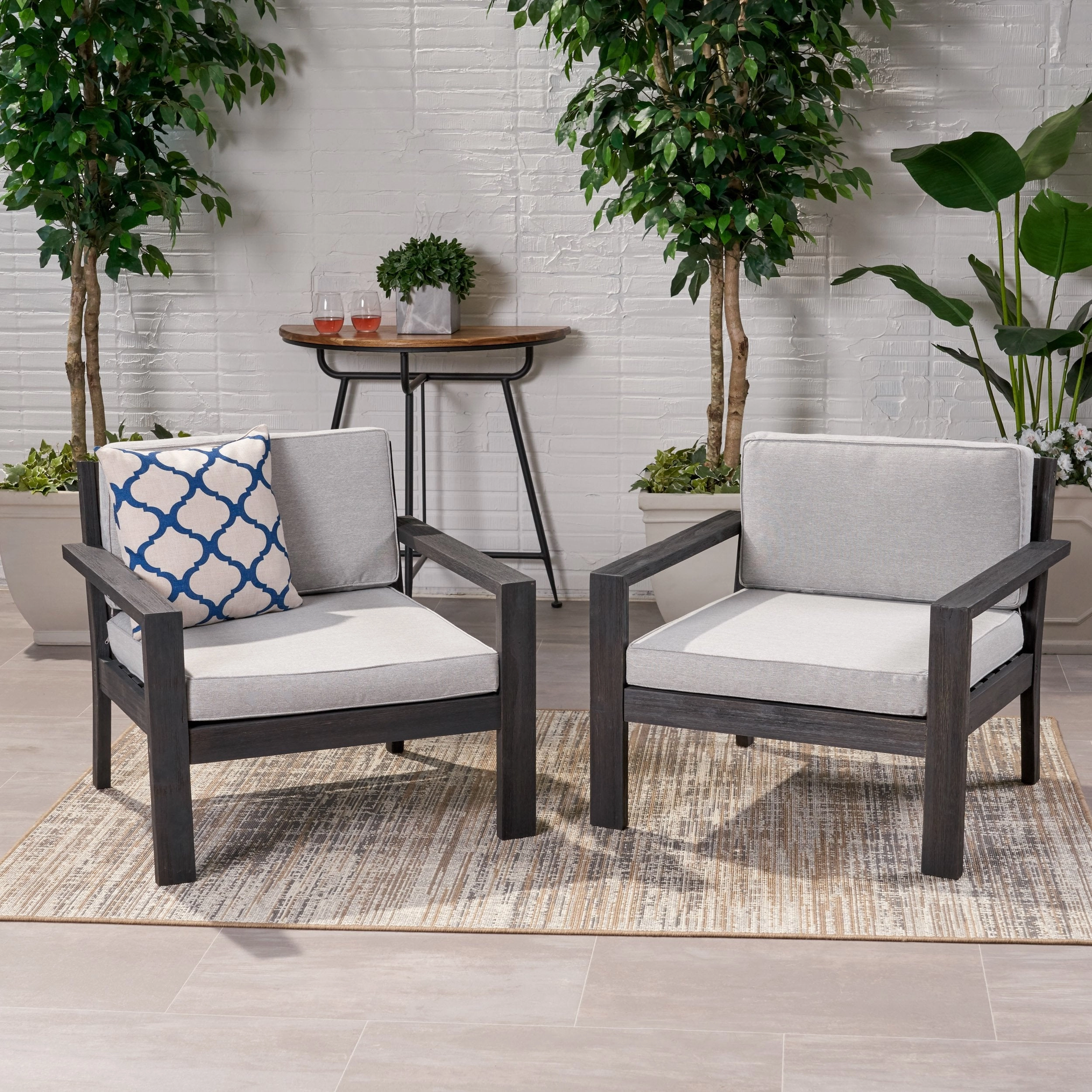 Outdoor Acacia Wood Club Chairs with Cushions (Set of 2) - NH370013