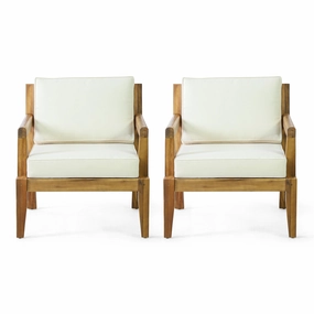 Outdoor Acacia Wood Club Chairs with Cushions, Set of 2, Teak and Beige - NH292413 chandelier, pendant light
