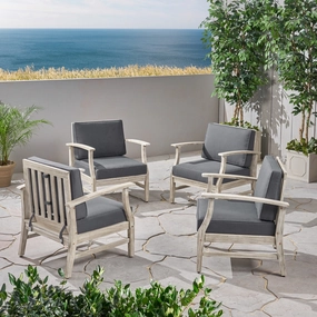 Outdoor Acacia Wood Club Chairs with Cushions (Set of 4), Light Gray and Dark Gray - NH903803 chandelier, pendant light