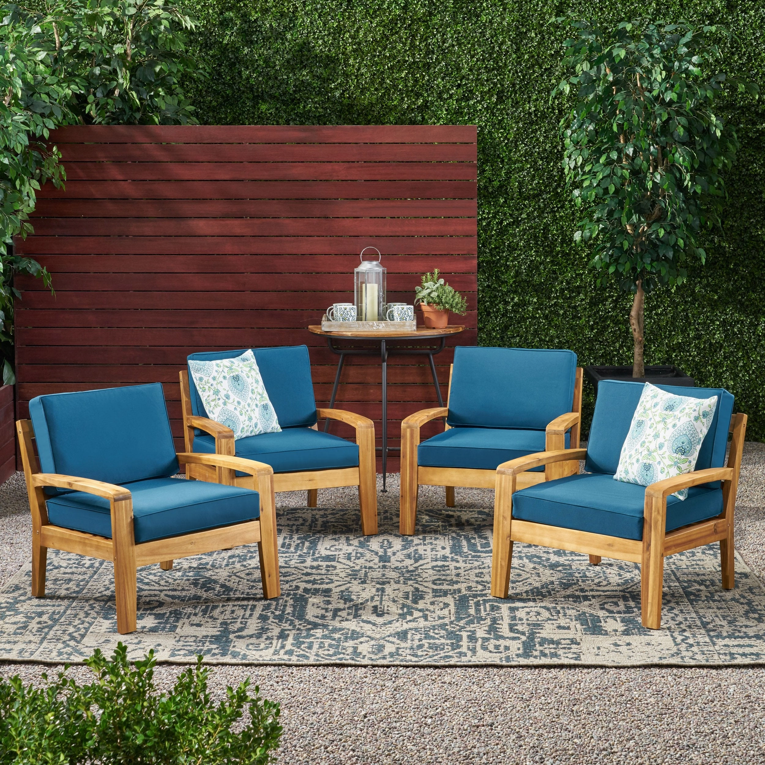 Outdoor Acacia Wood Club Chairs with Cushions (Set of 4) - NH274113 chandelier, pendant light