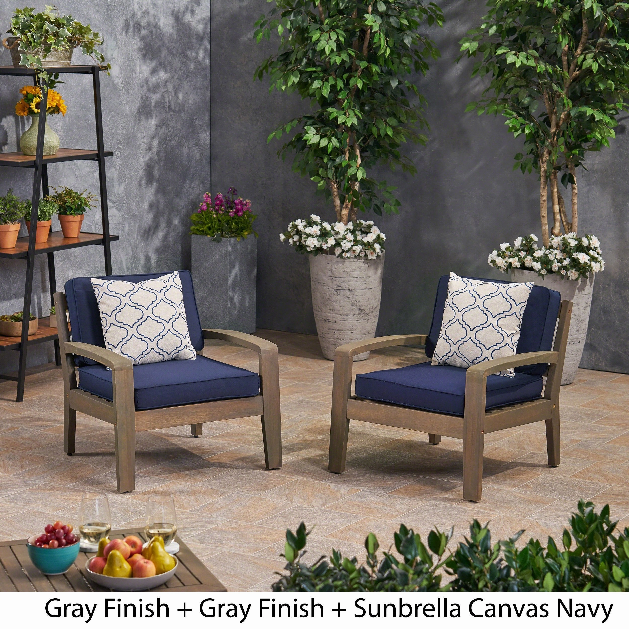 Outdoor Acacia Wood Club Chairs with Sunbrella Cushions - NH772703