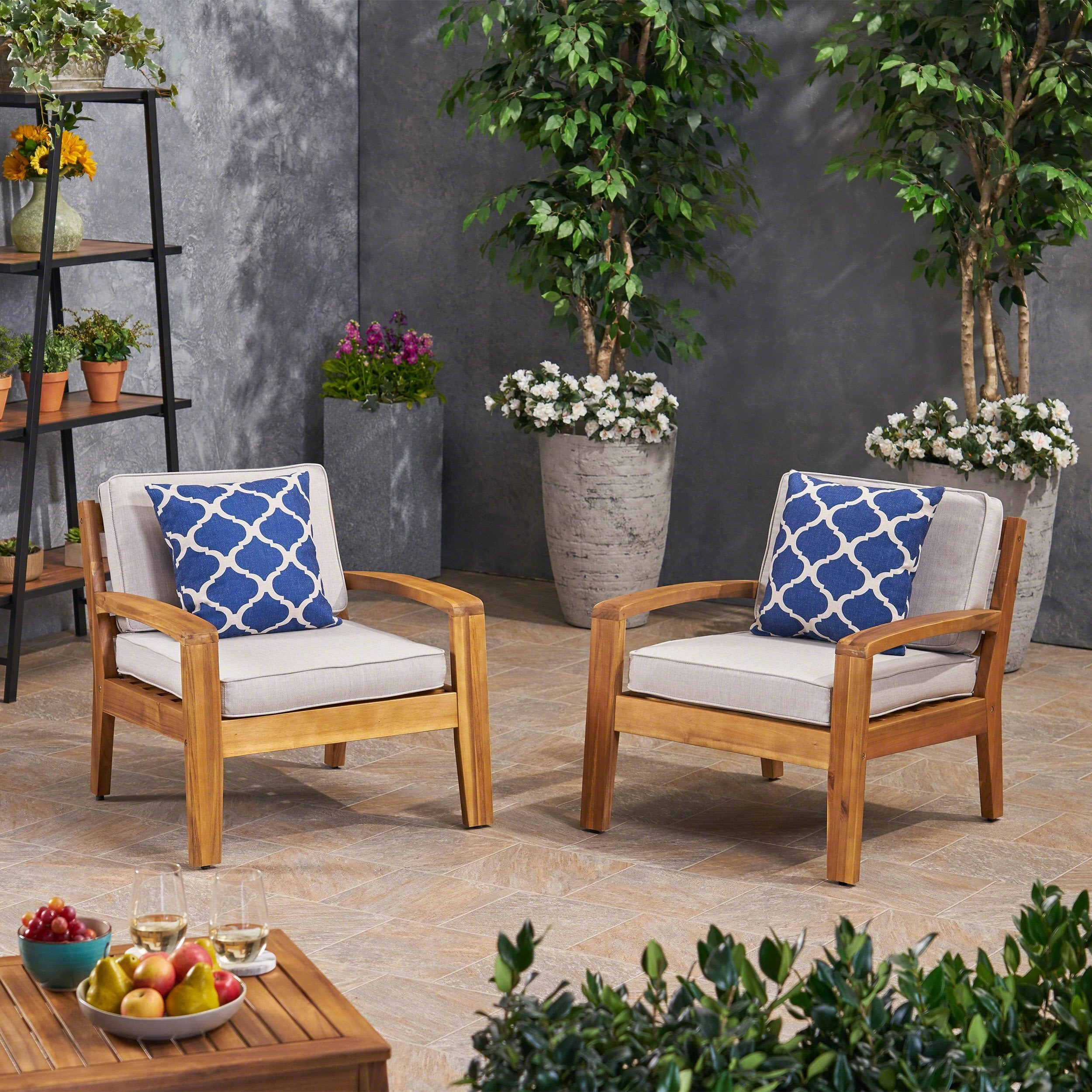 Outdoor Acacia Wood Club Chairs with Sunbrella Cushions - NH772703 chandelier, pendant light