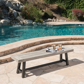 Outdoor Acacia Wood Dining Bench with Rustic Metal Finish Frame - NH209303 stair tread rug, stair mat