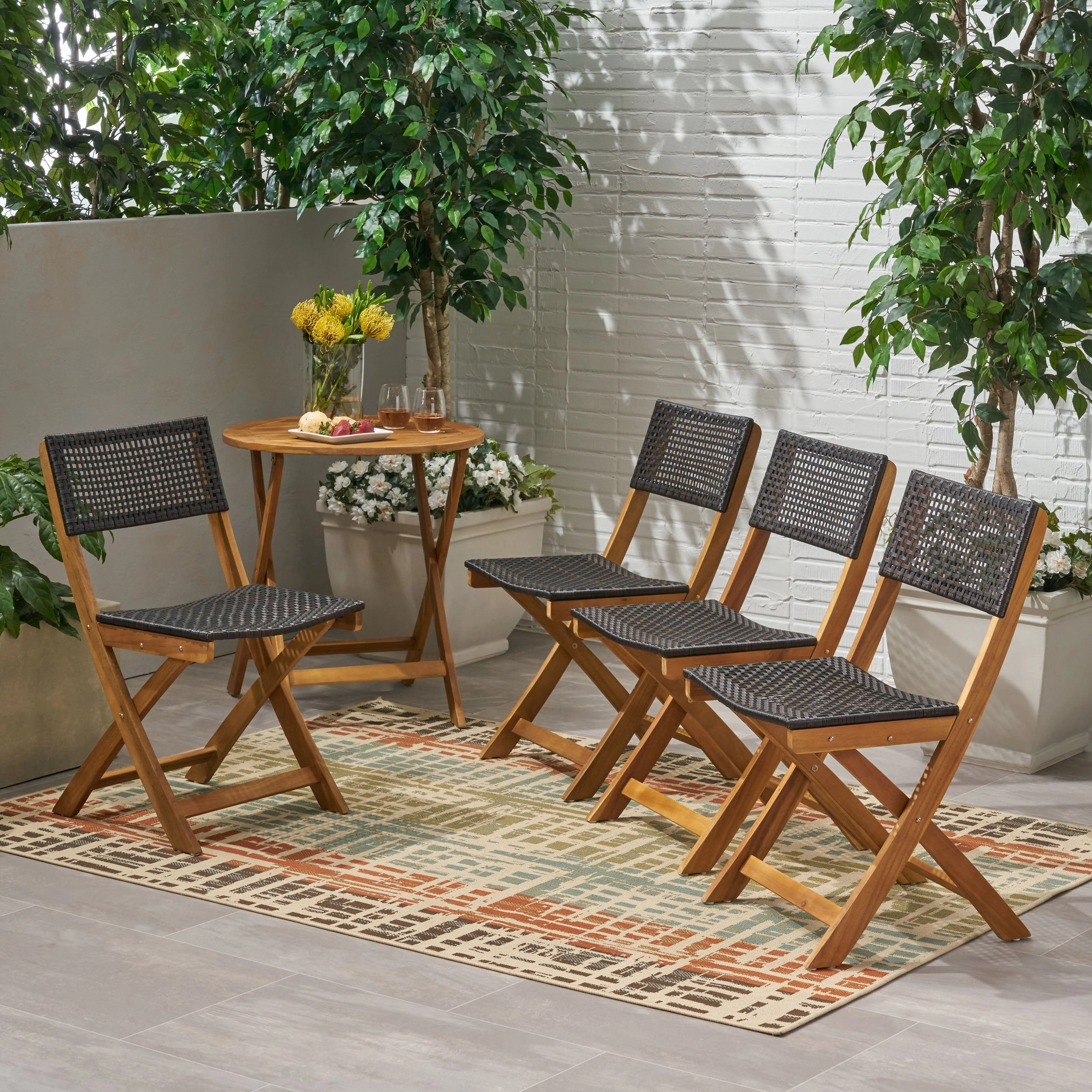 Outdoor Acacia Wood Foldable Bistro Chairs with Wicker Seating (Set of 4) - NH120903 chandelier, pendant light