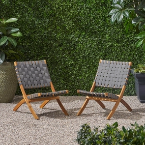 Outdoor Acacia Wood Foldable Chairs (Set of 2), Brown Patina and Gray Straps - NH197803 chandelier, pendant light